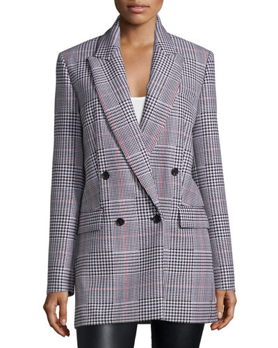 Double-Breasted Boyfriend Jacket, Black/Scarlet | Neiman Marcus