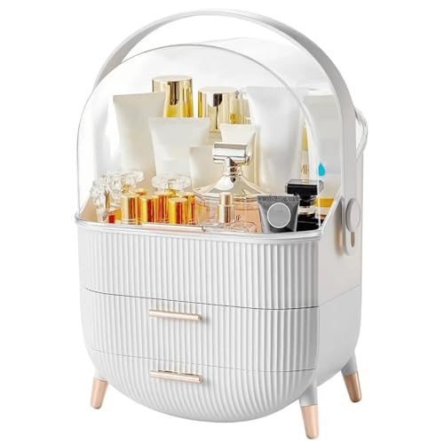 Makeup Organizer Countertop and Storage for Bathroom Vanity, Portable Travel Cosmetic Display Cases with Lid and Drawers, Large Cosmetics Skincare Organizer Box -White | Amazon (US)