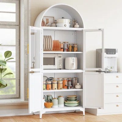 Metal Arched Cabinet, 72.8" Tall Arch Kitchen Cabinet With Glass Doors, Arched Bookcase, Modern Cupboard For Living Room, Office, Dining Room | Wayfair North America