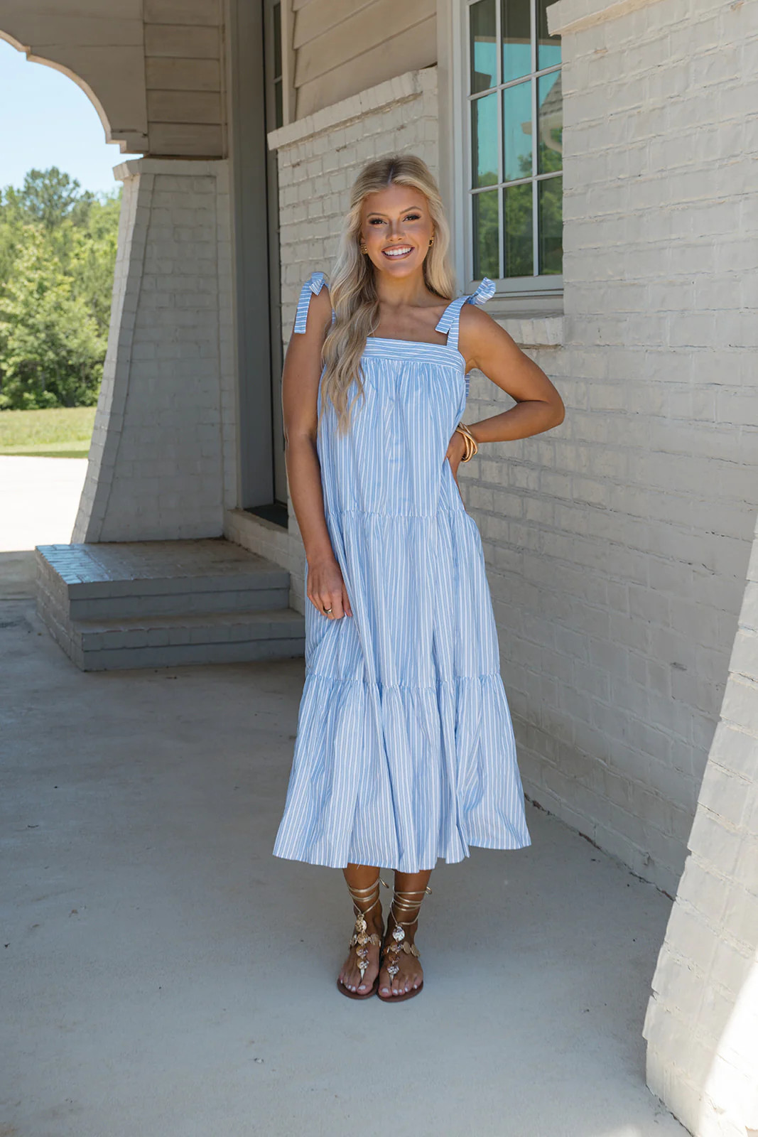 Harmony Midi Dress-Blue/White | These Three