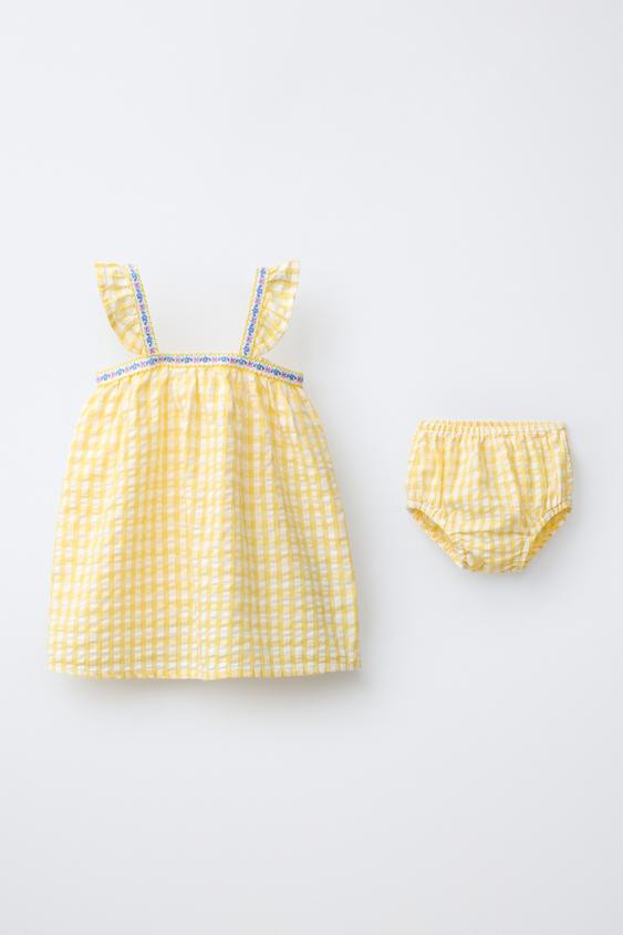 GINGHAM FLORAL DRESS AND PANTIES | Zara US