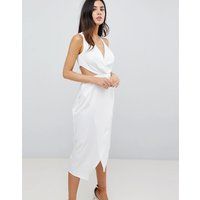 ASOS Cami Satin Midi Pencil Dress with Side Cut Out - White | ASOS ROW