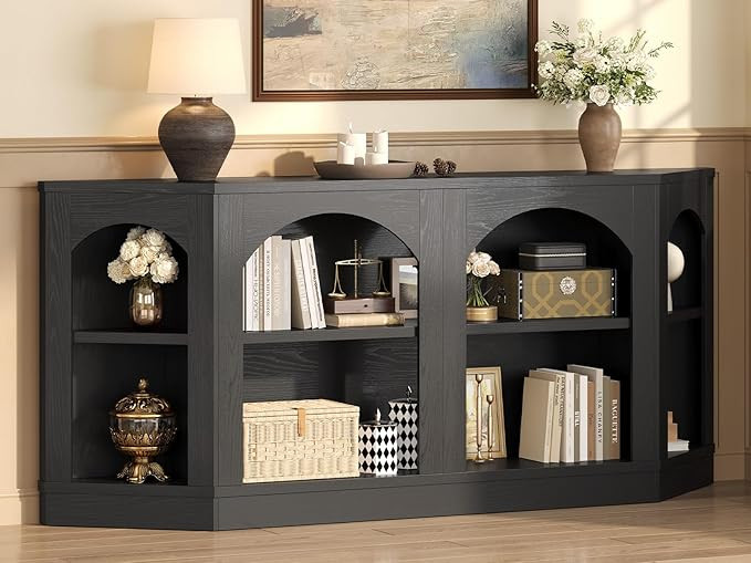 70.9" Extra Long Console Table with Shelves, Black Entryway Table, Farmhouse Arched Console Table... | Amazon (US)