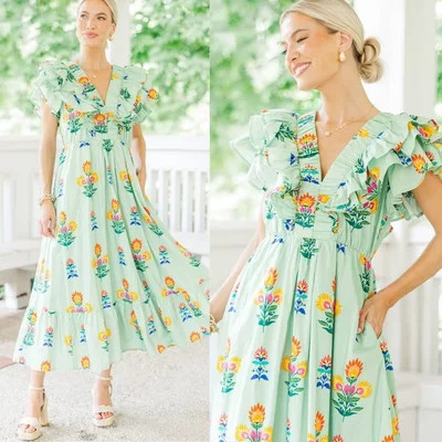 Just In Case Sage Floral Midi Dress | The Mint Julep Boutique
