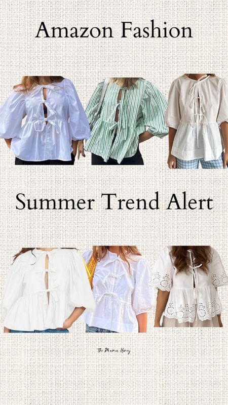 The cutest white top with puff sleeves and front bow detail. Women Y2k Puff Sleeve Peplum Shirts Open Front Tie Babydoll Ruffle Hem Crop Blouse Lace Up Going Out Summer Tops. Summer trend alert! Gives me mamma Mia, coastal grandmother, Europe style vibes. Perfect for travel this summer! Summer and spring staple piece  

#LTKSeasonal #LTKfindsunder50 #LTKsalealert