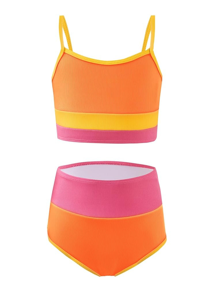 Haloumoning Girls Swimsuits Bikini Set Adjustable Straps Two Piece Color Block Girls' Swimwear wi... | Amazon (US)
