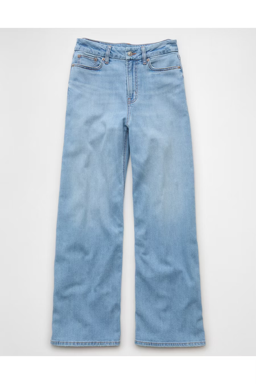 AE Dreamy Drape Stretch Curvy Super High-Waisted Baggy Wide-Leg Jean Women's Light Bright Indigo 0 Regular | American Eagle Outfitters (US & CA)