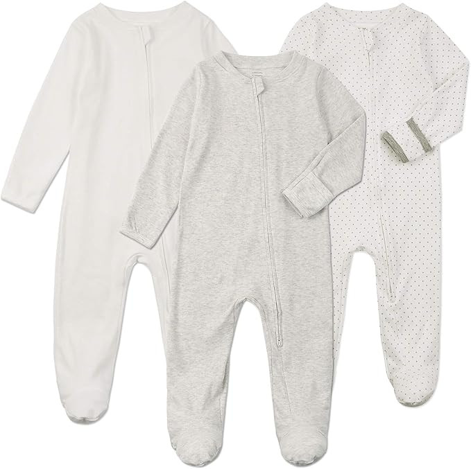 Baby Footed Pjs Zipper with Mittens 3Pcs Infant Cotton Sleep and Play Onesies | Amazon (US)