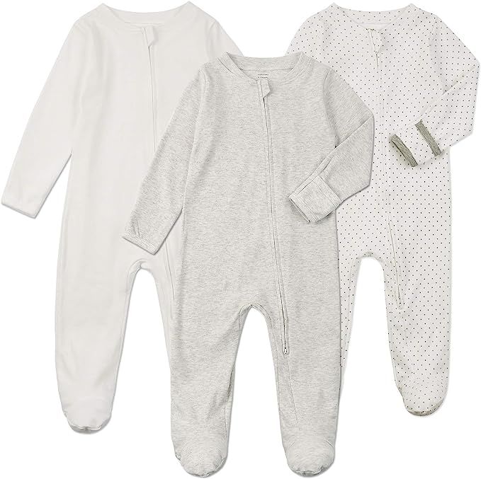 Baby Footed Pjs Zipper with Mittens 3Pcs Infant Cotton Sleep and Play Onesies | Amazon (US)