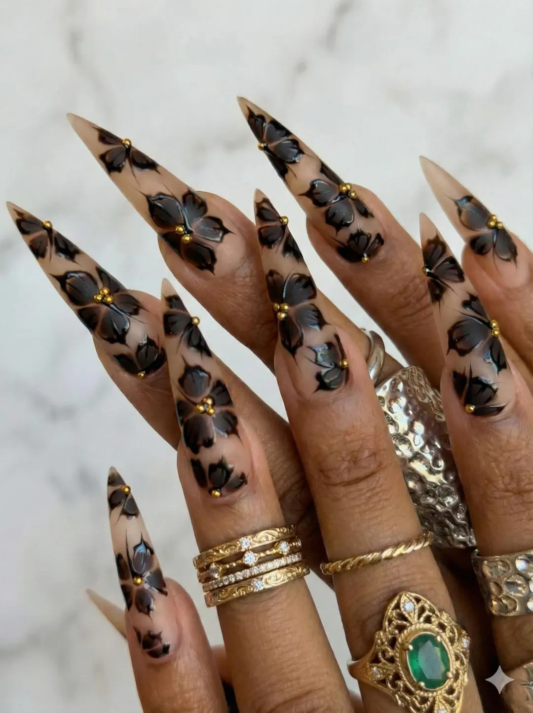 Midnight Floral Nude Press on Nails for Elegant Women |nude Black Flower Nails for Events | Luxur... | Etsy (Global)