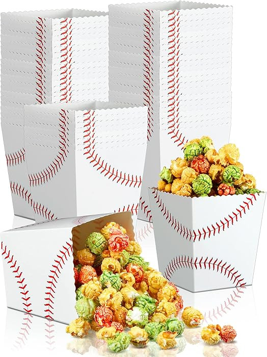50 Pcs Baseball Popcorn Boxes Paper Cardboard Buckets Baseball Print Popcorn Bags Container for P... | Amazon (US)