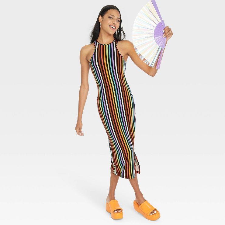 Pride Adult Sleeveless Bodycon Rainbow Dress - Striped | Target
