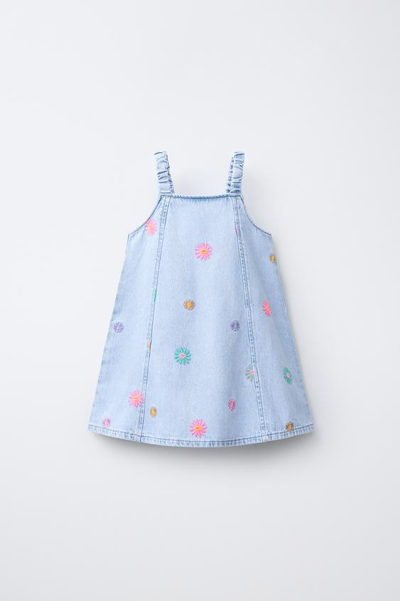 FLORAL EMBROIDERED DENIM DRESS | Zara US