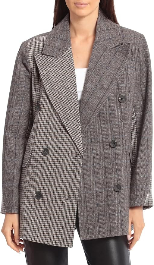 Avec Les Filles Women's Mixed Plaid Double Breasted Blazer | Amazon (US)