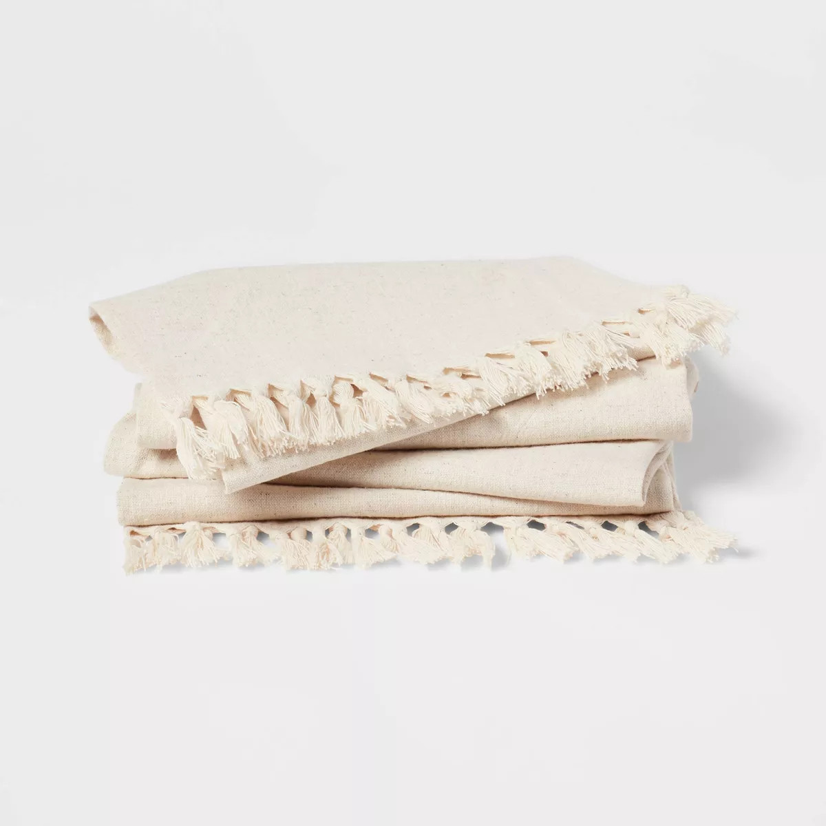 4pk Cotton Slub with Tassel Trim Tied Fringe Napkin Light Beige - Threshold™: Cloth & Linen Kit... | Target