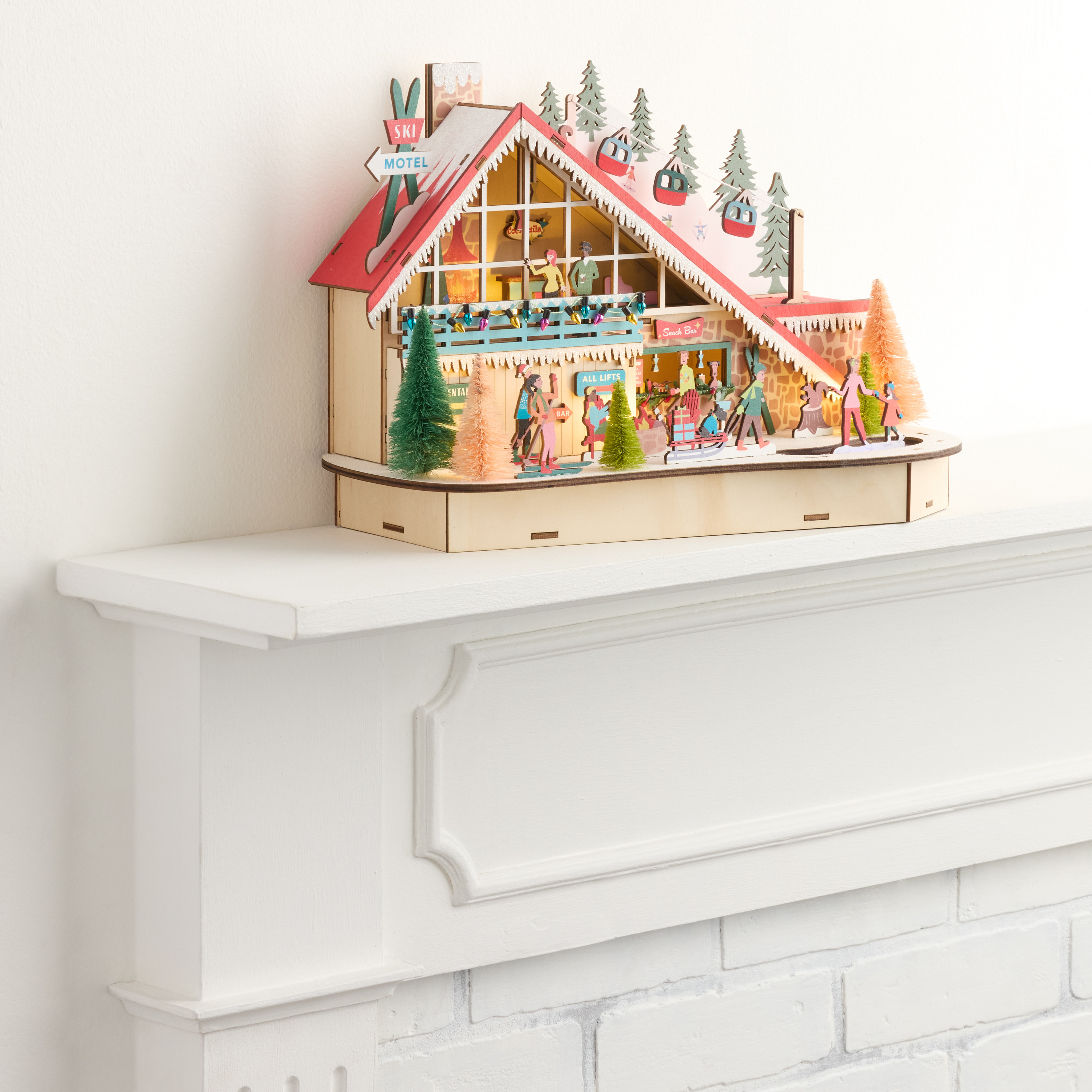 Laser Cut Wood Mid Century Ski Lodge LED Light Up Decor | World Market