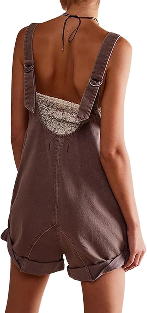 CZVEVOY Women's Short Denim Overall Jumpsuits Casual Sleeveless V Neck Loose Baggy Jeans Shorts R... | Amazon (US)