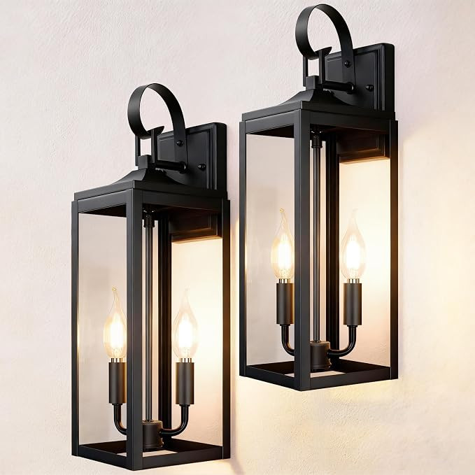 17.6" 2-Pack Outdoor Wall Light Fixture, Large Exterior Porch Lighting 2-Light Farmhouse Outside ... | Amazon (US)