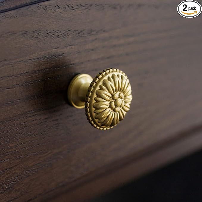 Myxekllo Brass Cabinet Round Knobs, 2 Pack Gold Euro Style Cabinet Knob Dresser Drawer Modern Dre... | Amazon (US)