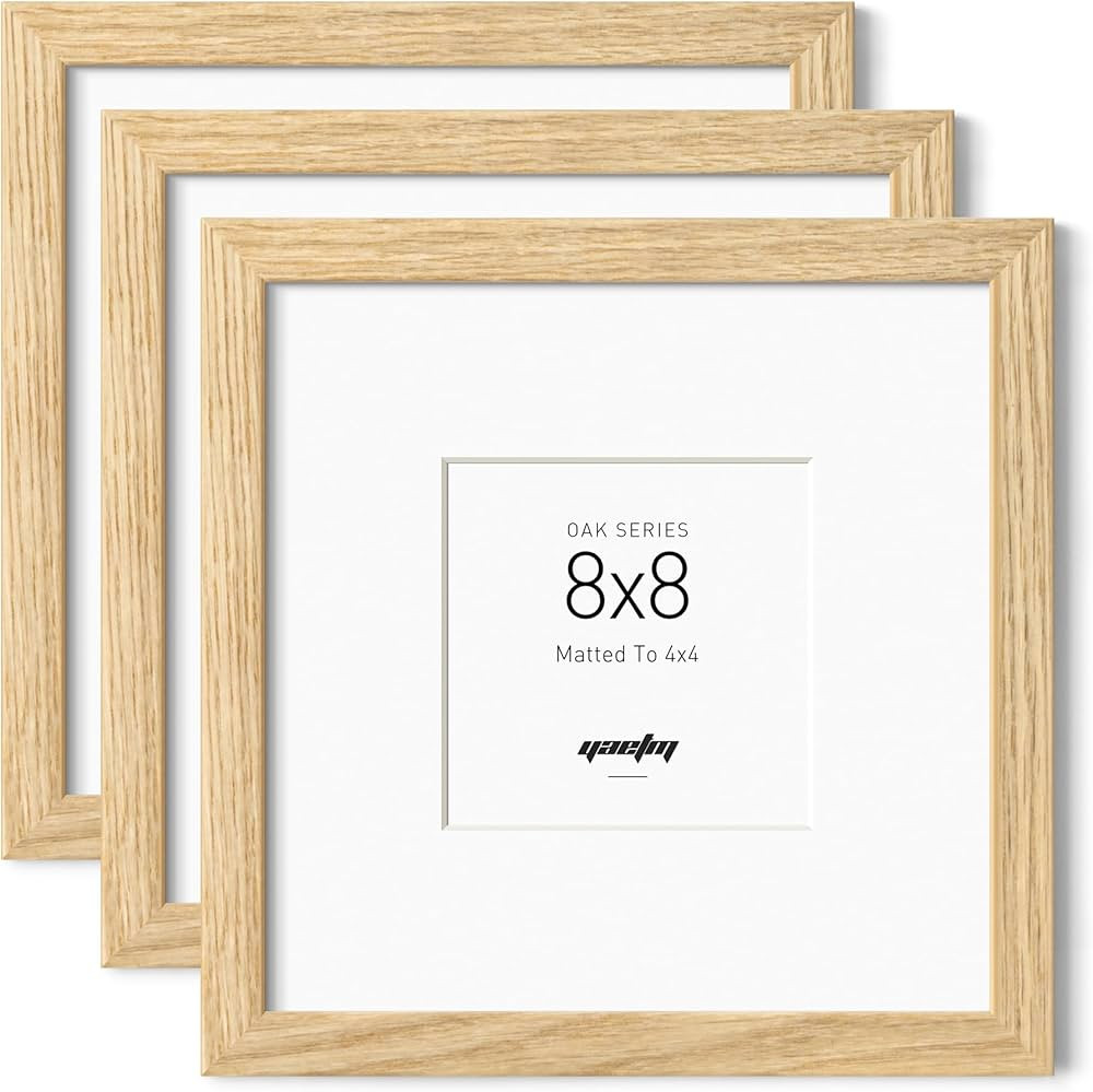 Yaetm Oak Wood 8x8 Picture Frame with Mat for 4x4 Set of 3, Natural Solid Wood 8x8 Square Frame w... | Amazon (US)