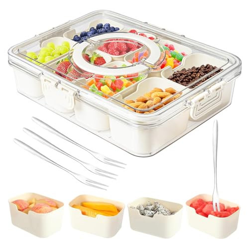 Dunruz Snackle Box Container,Portable Snack Box 8 Compartment Divided Serving Tray with Lid,Clear Storage Organizer for Fruit Candy Nuts Veggie-Perfect for Road Travel Party (1 Pack-8 Compartments) | Amazon (US)