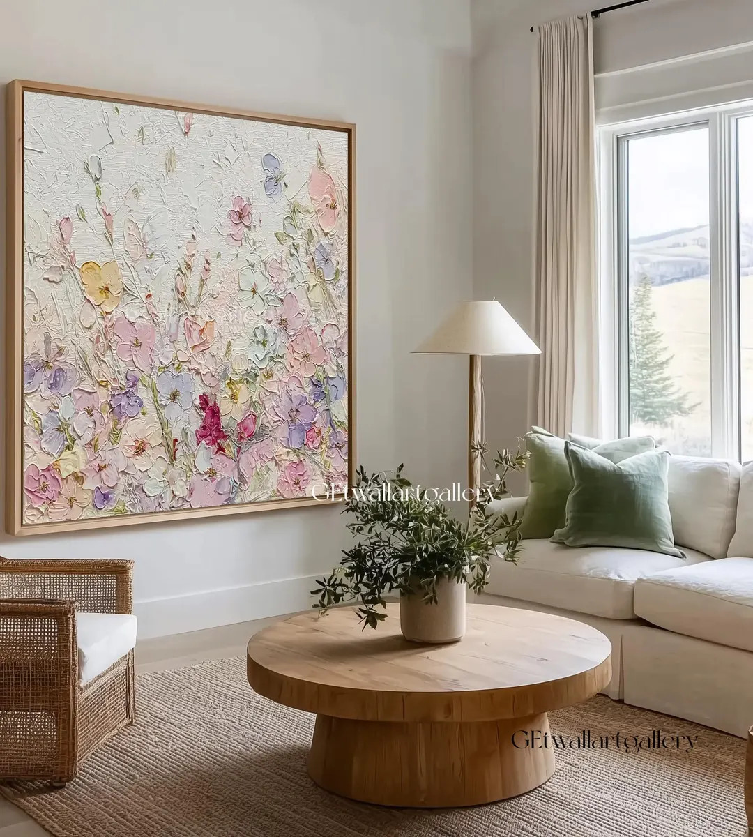 3D Textured Flowers Blossom Canvas Wall Art- Blush Pink Botanical Oil Painting - Etsy | Etsy (Global)