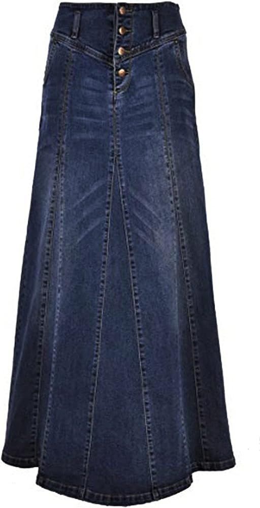 CHARTOU Women's Retro Exposure Button-Fly Packaged Hip A-Line Maxi Long Denim Skirt | Amazon (US)