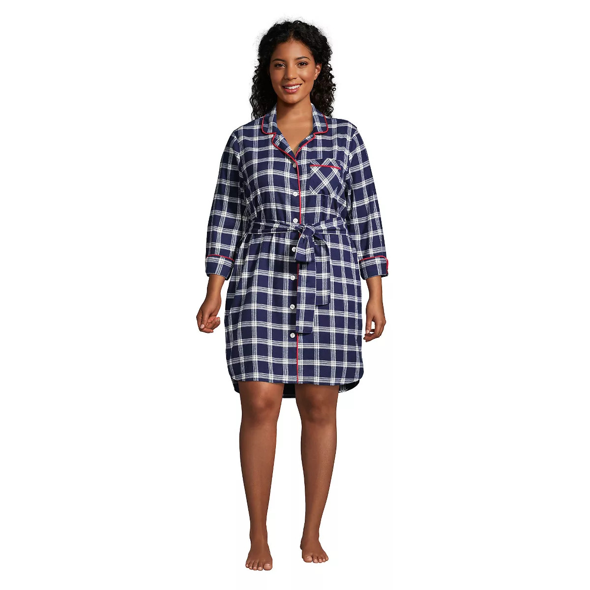 Lands' End Women's Plus Size 3/4 Sleeve Flannel Sleepshirt Nightgown | Target