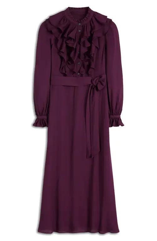 Boden Ruffle Detail Georgette Shirtdress in Dark Cherry at Nordstrom, Size 6 | Nordstrom
