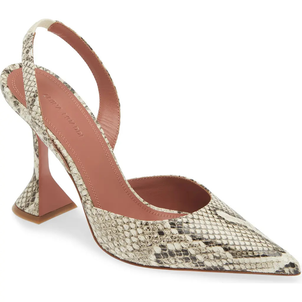 Amina Muaddi Holli Snakeskin Embossed Slingback Pump in Print Snake Shiny Natural at Nordstrom, Size 10.5Us | Nordstrom