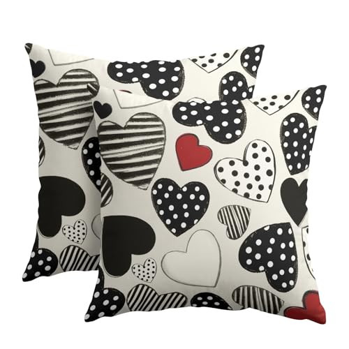 Kawani Valentines Day Pillow Covers 20x20 Inch Black and White Heart Outdoor Decorative Throw Pillow Covers Set of 2 Valentine's Day Pillowcases Farmhouse Cushion Covers for Couch Sofa Decor | Amazon (US)