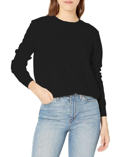 QUALFORT Black Sweaters for Women, Crewneck Long Sleeve Knitwear Black Small | Amazon (US)