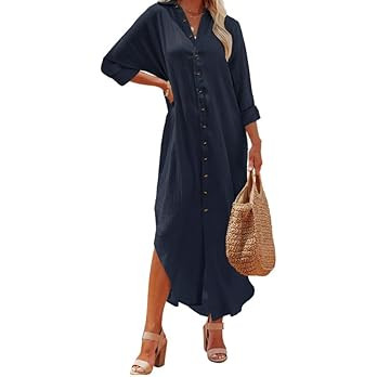 Dokotoo Women Elegant Casual Summer Spring Button Down Front Long Sleeve Maxi Dress Long Cardigan... | Amazon (US)