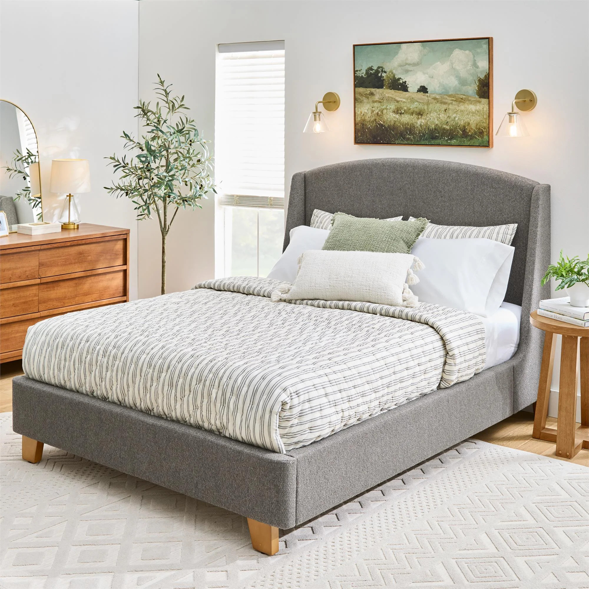 Better Homes & Gardens Windsor Platform Bed with Wingback Headboard, Queen, Gray Boucle | Walmart (US)