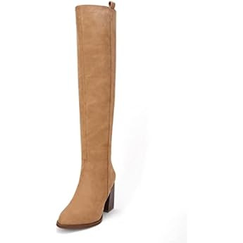 Coutgo Womens Knee High Boots Chunky Block Heels Square Toe Side Zipper Faux Suede Fall Winter Co... | Amazon (US)