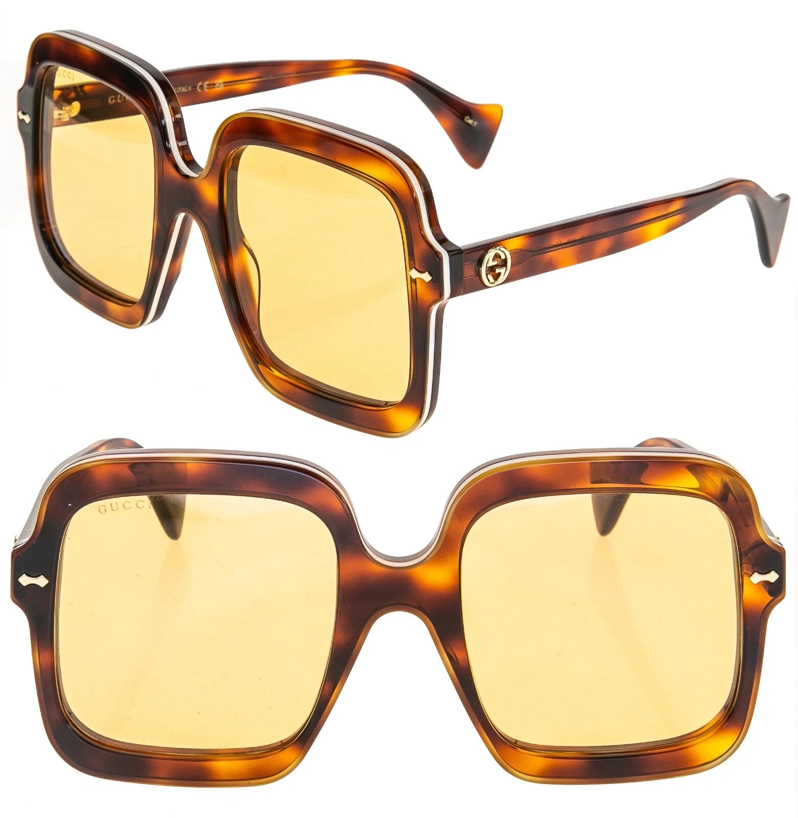 GUCCI Yellow Brown Stripe 1241 Unisex Oversized Retro Gg1241S Sunglasses 002 | eBay US