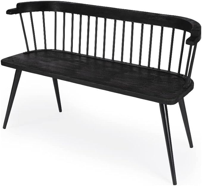 BOWERY HILL Traditional Wood and Iron Spindle Back Bench - Black | Amazon (US)