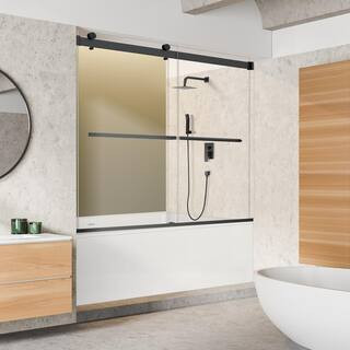 Altair Marcelo 60 in. W x 58 in. H Sliding Frameless Tub Door in Matte Black Finish with Clear Gl... | The Home Depot