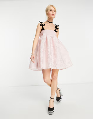 Dream Sister Jane bow strap babydoll mini dress in pink | ASOS (Global)