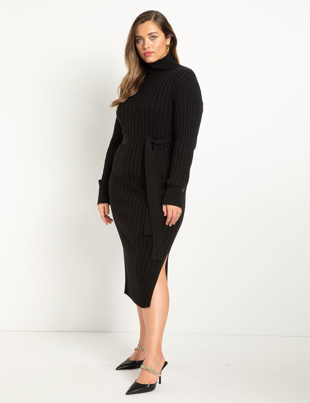 Button Detail Ribbed Sweater Dress | Eloquii