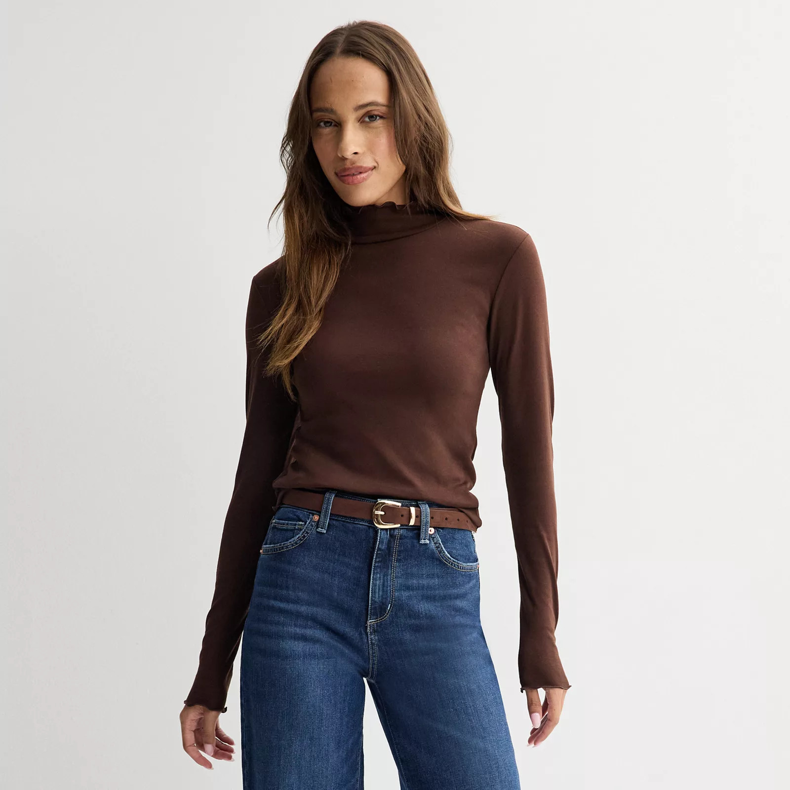 Women's Sonoma Goods For Life® Lettuce Edge Mock Neck Top, Size: Small, Ivory Silk | Kohl's