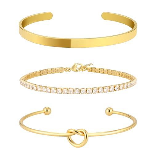 Reoxvo Gold Bangle Cuff Bracelets for Women Trendy Gold Plated Tennis Bracelet Stack for Women No... | Amazon (US)