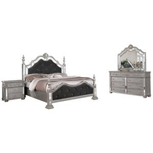 Elegant 4pc Metallic Black Velvet Bedroom Set with Eastern King Bed | Cymax
