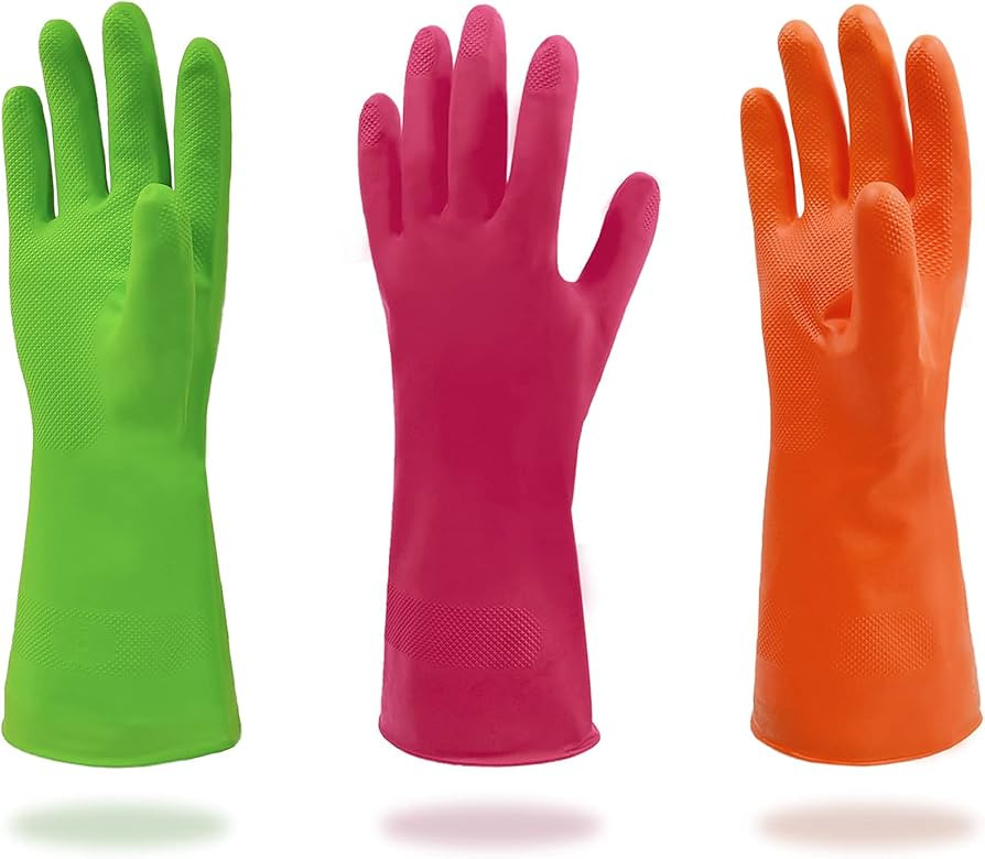 Cleanbear Synthetic Rubber Gloves, Medium Size, 11.8 Inches, 3 Pairs 3 Colors for Spring Cleaning... | Amazon (US)