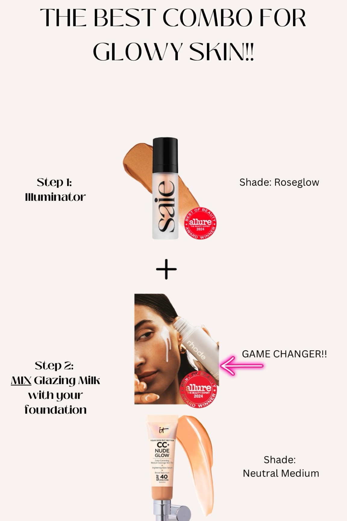This is the BEST combination for glowy skin with coverage! First step is Illuminator! The second step is key!!! MIX the glazing milk with your foundation  

#LTKFindsUnder50 #LTKBeauty