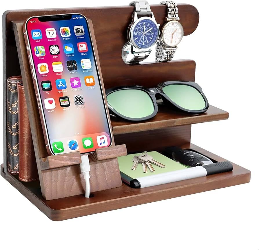 M-Birfimin Gifts for Men,Wood Phone Docking Station Nightstand Organizer Gifts for Boyfriend Husb... | Amazon (US)