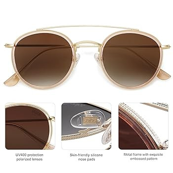 SOJOS Retro Vintage Round Polarized Sunglasses for Women Men Small Double Bridge Circle Sunnies S... | Amazon (US)