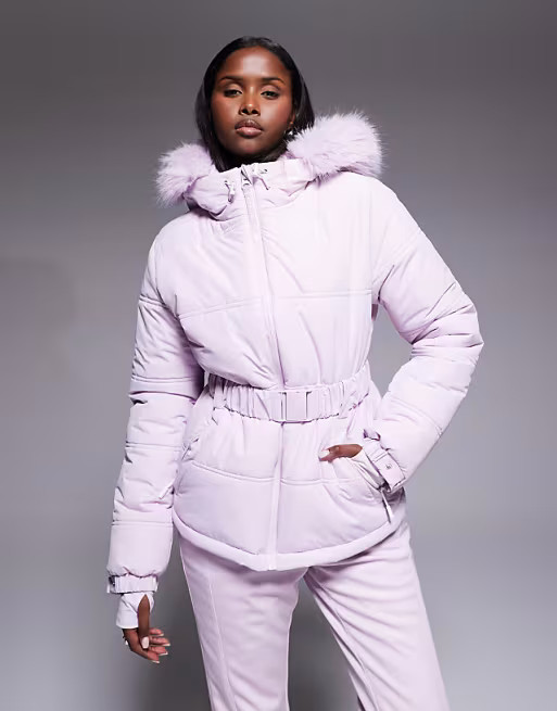 ASOS 4505 – Ski Icon – Wasserabweisende, isolierte Skijacke in Rosa mit Gürtel | ASOS (Global)