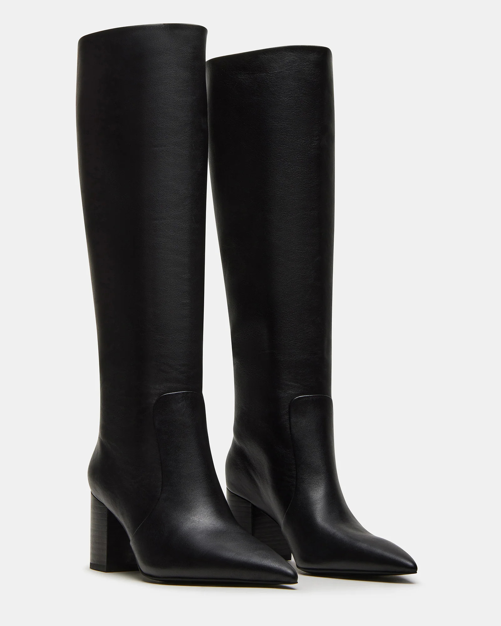 SKYLINE Black Leather Knee-High Pointed Toe Women's Boot | Steve Madden (US)