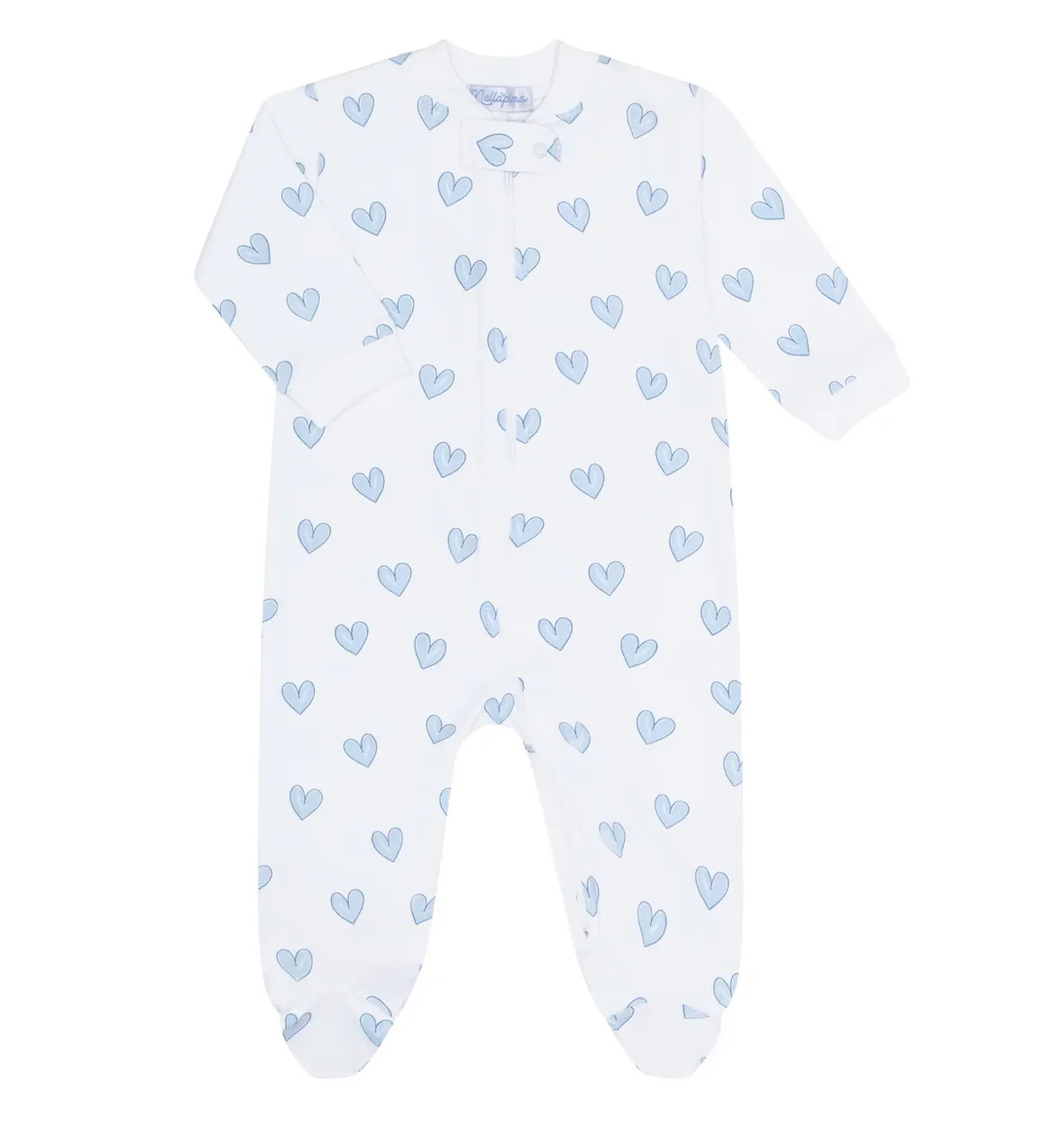 Nellapima Heart Print Zipper Footie- Blue | JoJo Mommy